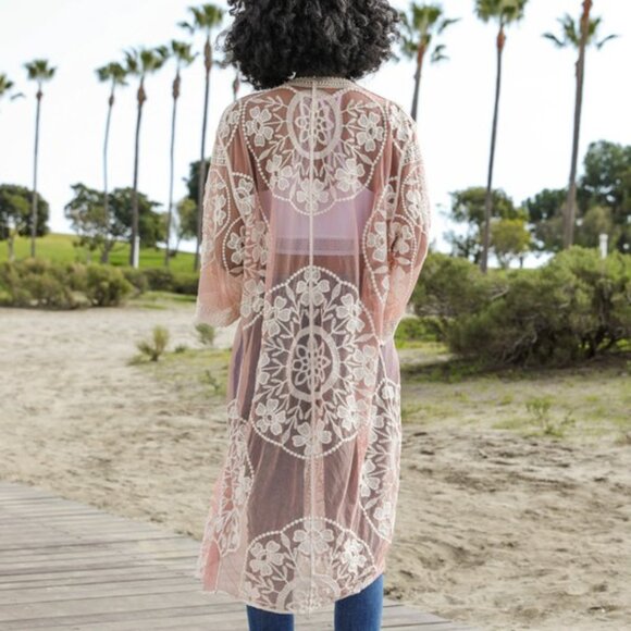 New Bohemian Embroidered Kimono Cardigan Cover-Up Top Jacket - Picture 2 of 8